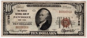 $10 1929 The Peoples National Bank of Patchogue, New York CH# 12788