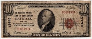 $10 1929 The Mattituck National Bank and Trust Company Mattituck, New York CH# 13445