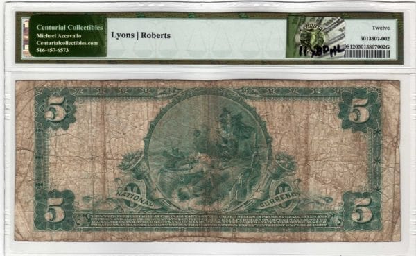 $5 1902 PB The First National Bank of Huntington NY CH# 6587 PMG Fine 12
