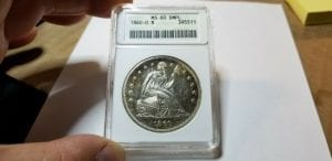 1860 O $1 Seated Liberty Dollar ANACS MS 60 DMPL Amazing !!