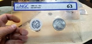 $1 1881 CC Morgan Silver Dollar GSA Soft Pack NGC MS 63