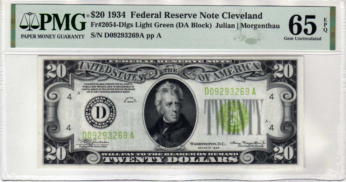 1934 Twenty 20 Dollar Note Cleveland Rare